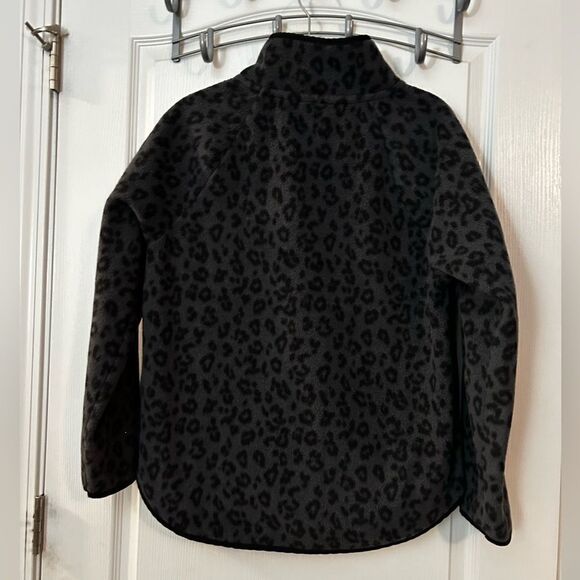 J Crew Quilted Button-Neck Sherpa fleece‎ Tunic Medium black gray Leopard BA200 - Picture 12 of 16